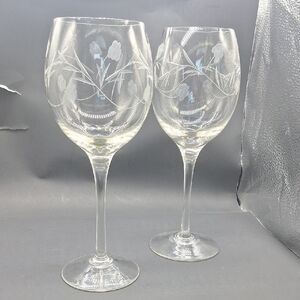 Princess House Heritage Crystal White Wine Glasses – Etched Floral (Set of 2)